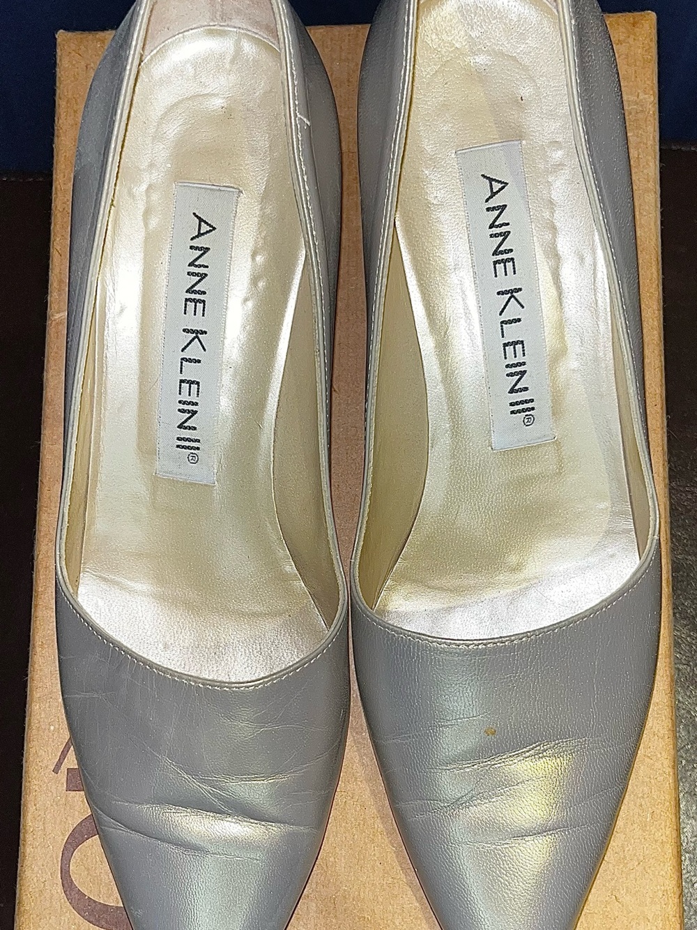 Anne Klein Silver-Gray Pointed Toe Leather Pumps size 7